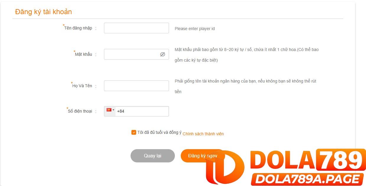 Các Bước đăng Ký Dola789 đơn Giản